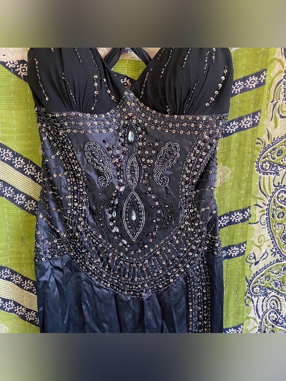 RARE Y2K Sue Wong Nocturne Black Old Hollywood Whimsigoth Silk Beaded Gown 6 - Picture 8 of 16